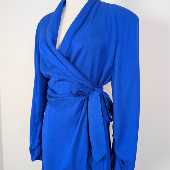 Zara Royal Blue Blazer Dress Wrap Front Mini Asymmetrical Long Sleeve Gathered - Picture 11 of 12
